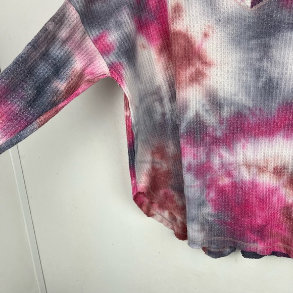Wild Fable Tie Dye Waffle Knit Thermal Top Long Sleeve Oversized V-neck Large - Picture 4 of 10